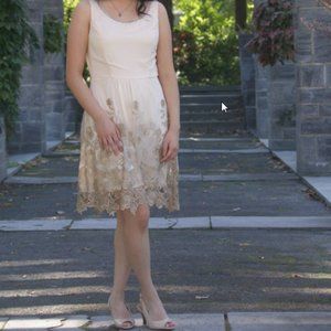 Pink dress with golden flower lace